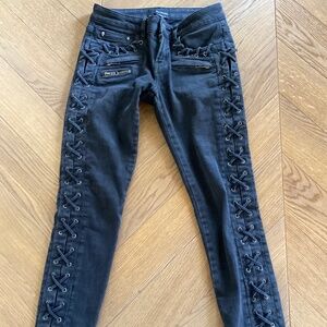 The Kooples Low Rise Braided Jean Zip Stretch Charcoal Wash Black 26 Short